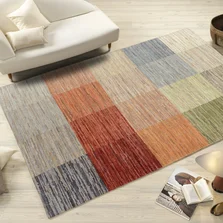 Illustration - Ihr Experte für schönes Wohnen - Ein Teppich, bunt im Karomuster liegt im Wohnzimmer